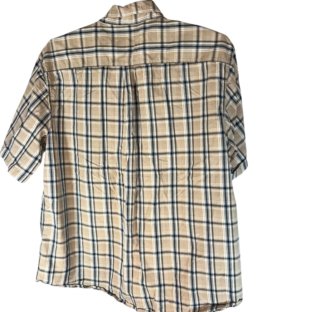 Carhartt Mens 2XL Plaid Button Up Short Sleeve Shirt Beige Blue Cotton - Picture 5 of 11